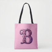 Modern Metallic Rosemaling Letter B, Pink/Purple トートバッグ (正面)