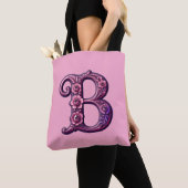Modern Metallic Rosemaling Letter B, Pink/Purple トートバッグ (クローズアップ)