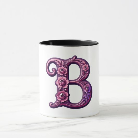 Modern Metallic Rosemaling Letter B, Pink/Purple マグカップ (中央)