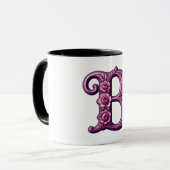 Modern Metallic Rosemaling Letter B, Pink/Purple マグカップ (正面左)