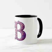 Modern Metallic Rosemaling Letter B, Pink/Purple マグカップ (正面右)
