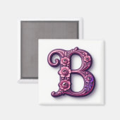 Modern Metallic Rosemaling Letter B, Pink/Purple マグネット (正面/裏面)
