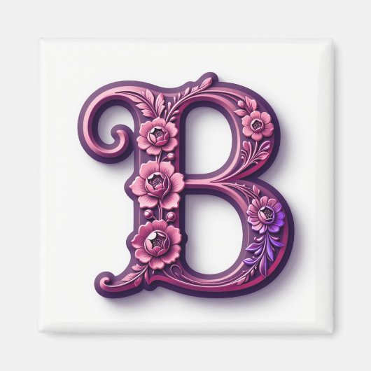Modern Metallic Rosemaling Letter B, Pink/Purple マグネット (正面)