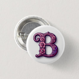 Modern Metallic Rosemaling Letter B, Pink/Purple 缶バッジ