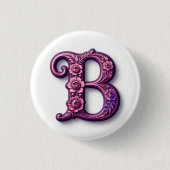 Modern Metallic Rosemaling Letter B, Pink/Purple 缶バッジ (正面)
