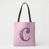 Modern Metallic Rosemaling Letter C, Pink/Purple トートバッグ (正面)