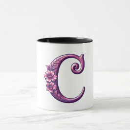 Modern Metallic Rosemaling Letter C, Pink/Purple マグカップ