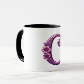 Modern Metallic Rosemaling Letter C, Pink/Purple マグカップ (正面左)