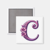 Modern Metallic Rosemaling Letter C, Pink/Purple マグネット (正面/裏面)