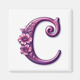 Modern Metallic Rosemaling Letter C, Pink/Purple マグネット