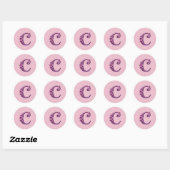 Modern Metallic Rosemaling Letter C, Pink/Purple ラウンドシール (シート)