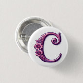 Modern Metallic Rosemaling Letter C, Pink/Purple 缶バッジ (正面&裏面)