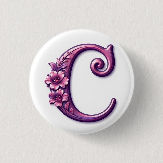 Modern Metallic Rosemaling Letter C, Pink/Purple 缶バッジ (正面)