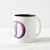 Modern Metallic Rosemaling Letter D, Pink/Purple ツートーンマグカップ (正面右)