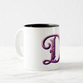 Modern Metallic Rosemaling Letter D, Pink/Purple ツートーンマグカップ (正面左)