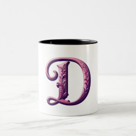 Modern Metallic Rosemaling Letter D, Pink/Purple ツートーンマグカップ