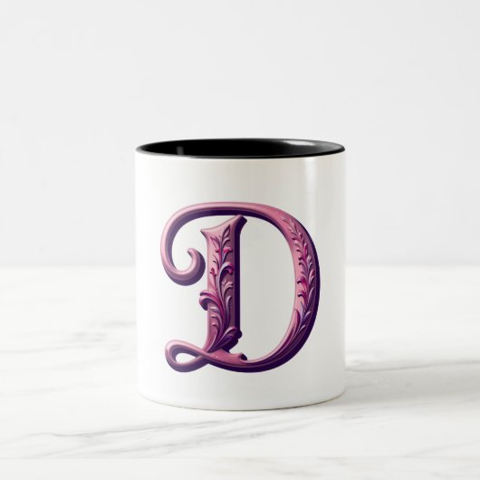 Modern Metallic Rosemaling Letter D, Pink/Purple ツートーンマグカップ (中央)