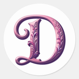 Modern Metallic Rosemaling Letter D, Pink/Purple ラウンドシール