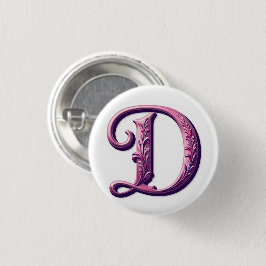 Modern Metallic Rosemaling Letter D, Pink/Purple 缶バッジ