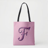 Modern Metallic Rosemaling Letter F, Pink/Purple トートバッグ (正面)