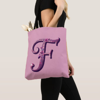 Modern Metallic Rosemaling Letter F, Pink/Purple トートバッグ