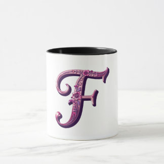 Modern Metallic Rosemaling Letter F, Pink/Purple マグカップ