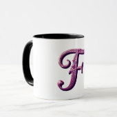 Modern Metallic Rosemaling Letter F, Pink/Purple マグカップ (正面左)