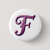 Modern Metallic Rosemaling Letter F, Pink/Purple 缶バッジ (正面)