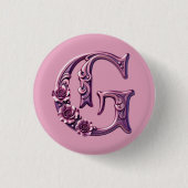 Modern Metallic Rosemaling Letter G, Pink/Purple 缶バッジ (正面)