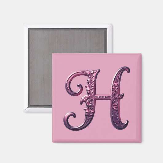 Modern Metallic Rosemaling Letter H, Pink/Purple マグネット (正面/裏面)