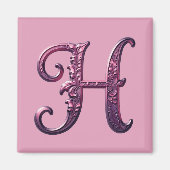 Modern Metallic Rosemaling Letter H, Pink/Purple マグネット (正面)