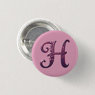 Modern Metallic Rosemaling Letter H, Pink/Purple 缶バッジ