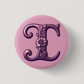 Modern Metallic Rosemaling Letter I, Pink/Purple 缶バッジ (正面)
