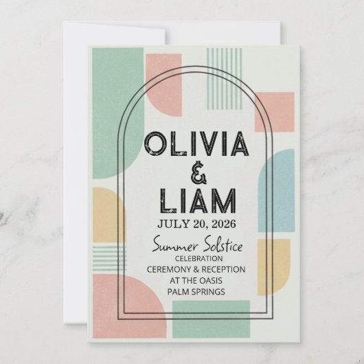 Modern Mid-Century Geometric Arch Wedding  招待状 (正面)