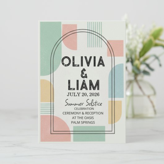 Modern Mid-Century Geometric Arch Wedding  招待状 (スタンド正面)