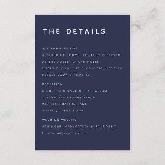 Modern Midnight Blue Editorial All Caps Enclosure  エンクロージャーカード (正面)