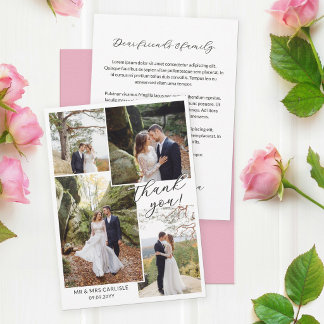 Modern Minial 4 Photo Collage Wedding Thank You サンキューカード