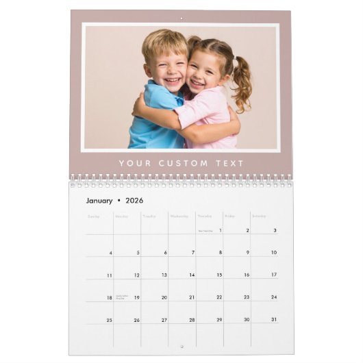 Modern Minimal 2026 Family Custom Photo Text カレンダー (1月 2026)