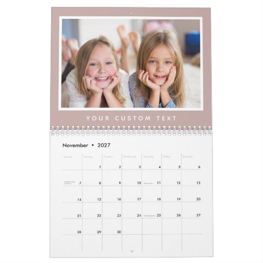Modern Minimal 2026 Family Custom Photo Text カレンダー (11月 2027)