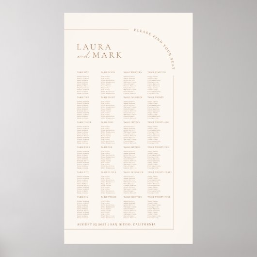 Modern Minimal 240 Guests Wedding Seating Charts ポスター (正面)