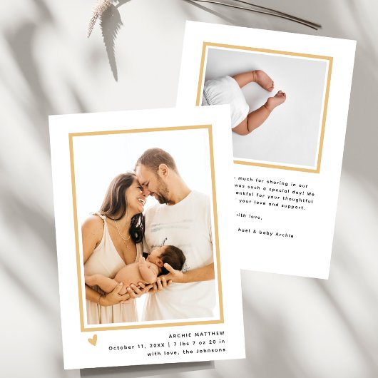 Modern Minimal 2 Photo Baby Shower Thank You Birth 案内状