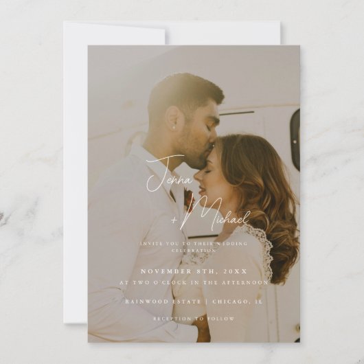 Modern Minimal 2-Photo Beige Wedding 招待状 (正面)