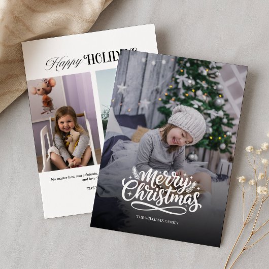 Modern minimal 3 photos Christmas Holiday Card シーズンカード