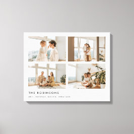 Modern Minimal 4 Photo Custom Family Name キャンバスプリント