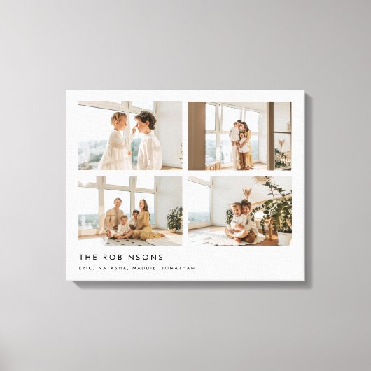 Modern Minimal 4 Photo Custom Family Name キャンバスプリント (正面)