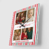 Modern Minimal 4 Photo merry Christmas スクエア壁時計 (傾斜)