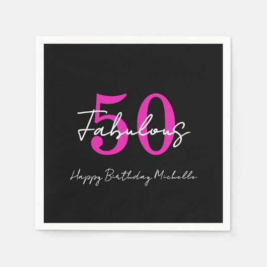 Modern Minimal 50 Fabulous 50th Birthday Party スタンダードカクテルナプキン (正面)