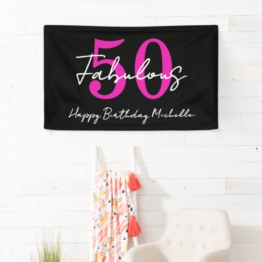 Modern Minimal 50 Fabulous 50th Birthday Party 横断幕 (インサイチュ)