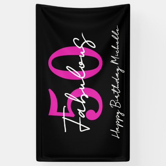 Modern Minimal 50 Fabulous 50th Birthday Party 横断幕 (縦)