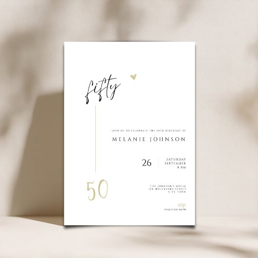 Modern Minimal 50th Birthday Party Invitation 招待状
